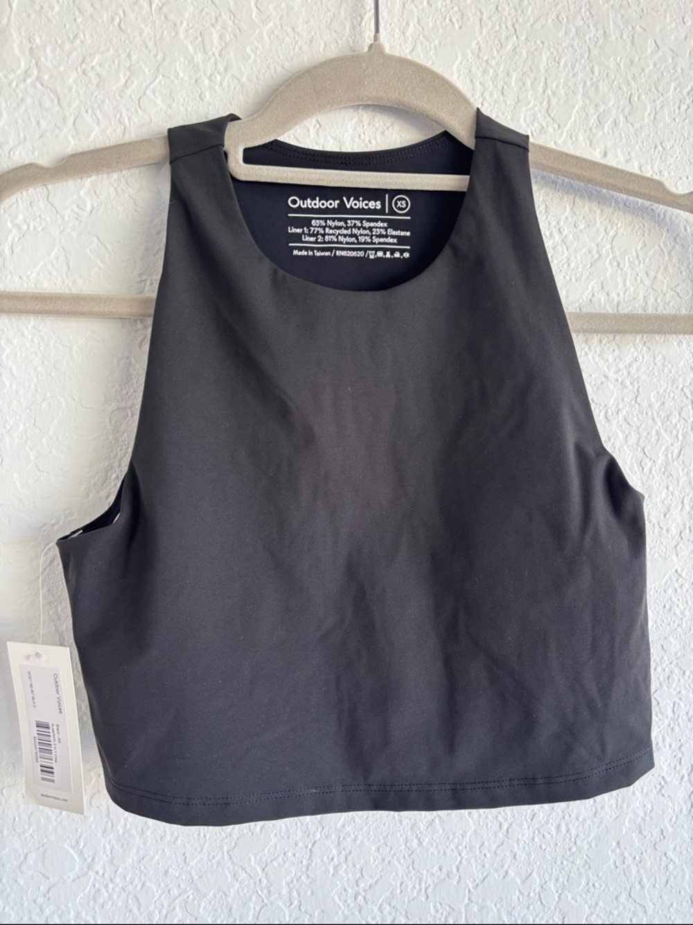 NWT Outdoor Voices SuperForm 2-in-1 Crop Top Black XS Athletic Yoga Workout Top